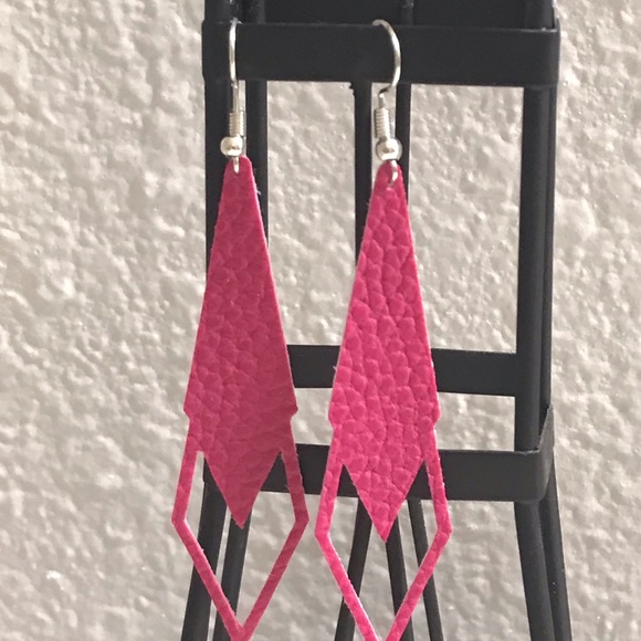 Diamond Shaped Drop Faux Leather Earrings - Picture 6 of 6